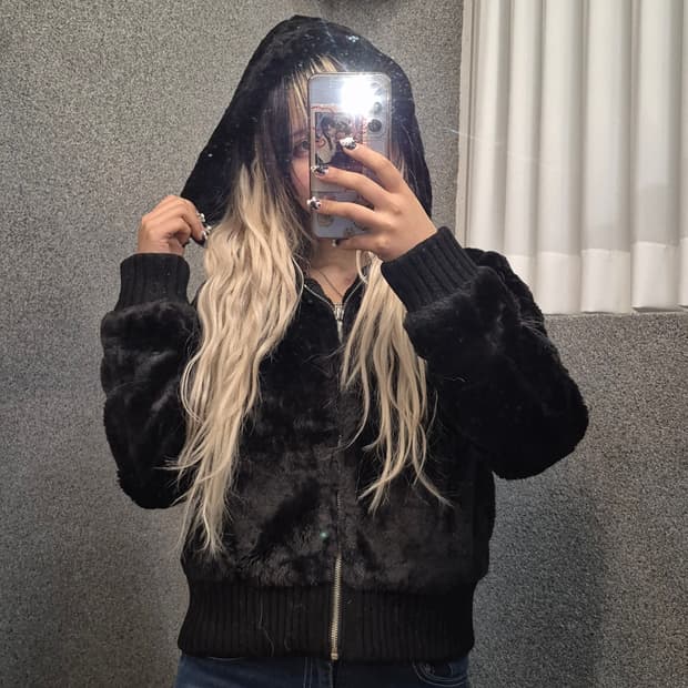 VINTAGE CROP FUR HOODIE ZIPUP 