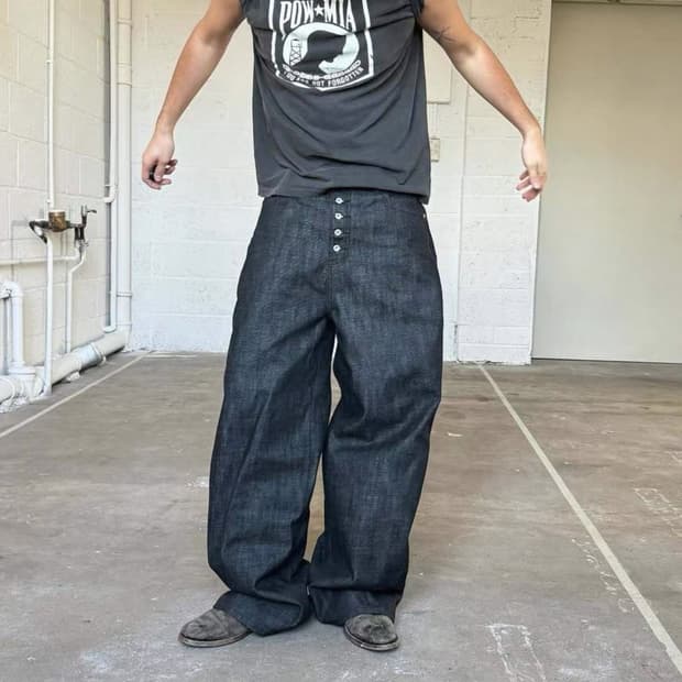 와이드 생지 데님 (블랙/인디고)