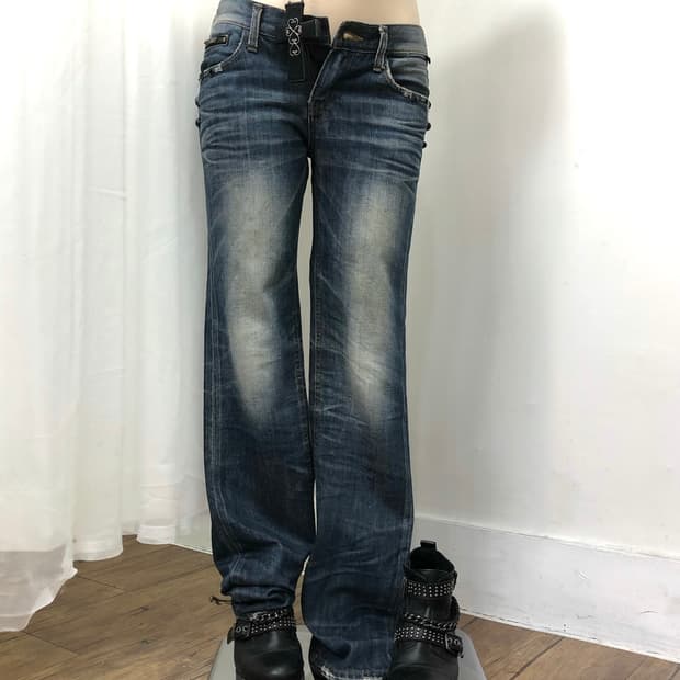 studded distressed washed denim pants