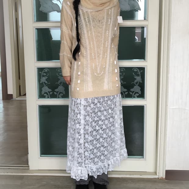 axes femme Ribbon point loose neck knit