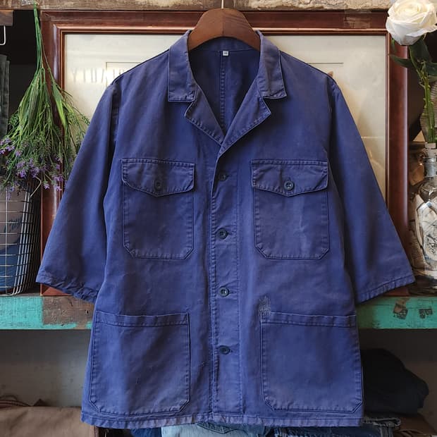 60s 프렌치 워크자켓 프렌치자켓 페이딩 블루 데미지 사파리 자켓 48