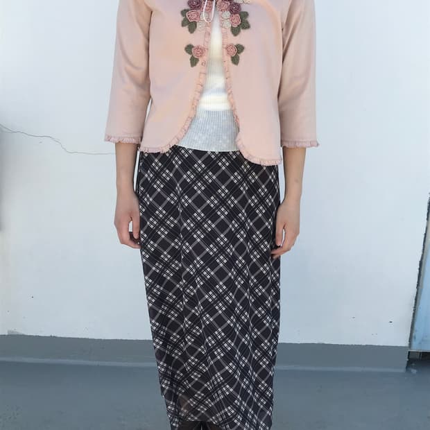 모리걸 포엣코어 핑크 꽃 뜨개장식 가디건