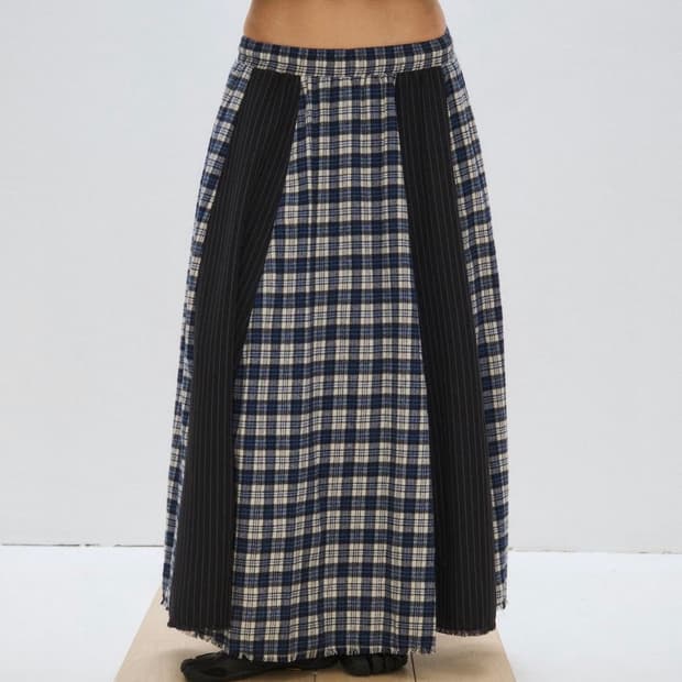플리즈프로젝트 OVER CHECK MAXI SKIRT, BLUE