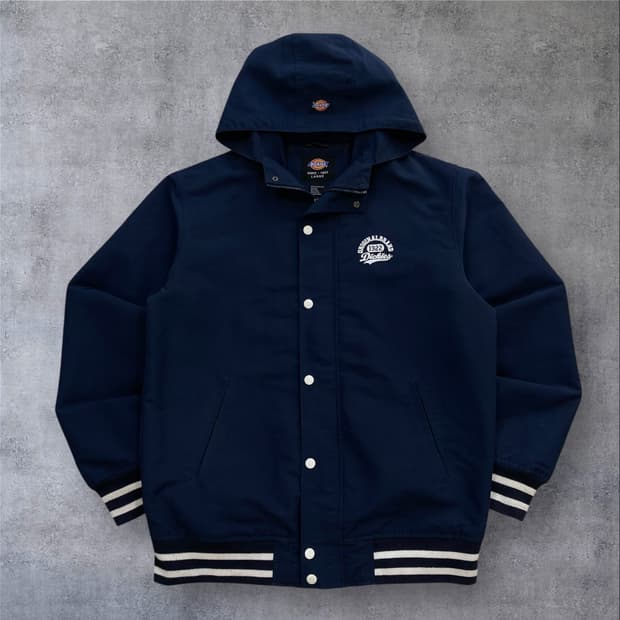 디키즈 스몰 로고 네이비 후드 스타디움 자켓