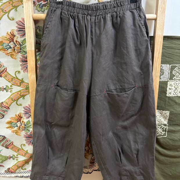 히피 에스닉 린넨 9부 벌룬 팬츠