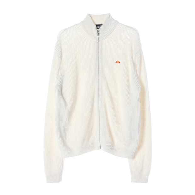 엘레쎄 올드스쿨 로고 자수 하이넥 집업 니트 가디건 L