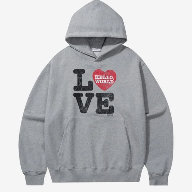 헬로 월드 LOVE 후드티_ 그레이