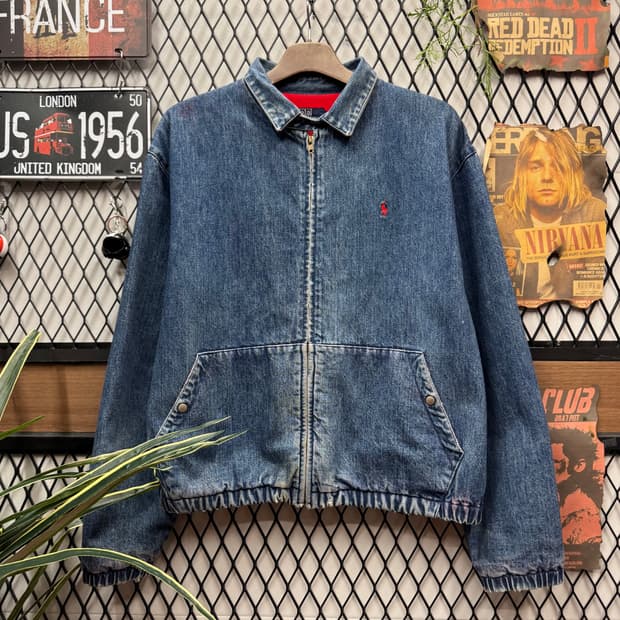 90s 폴로 랄프로렌 데님 블루종 전면 레드 포니 로고 포인트 중청