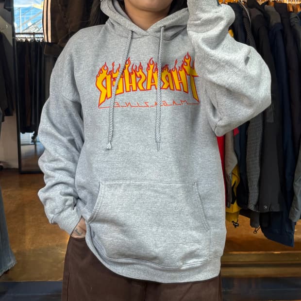 트레셔 불꽃로고 그레이 후드