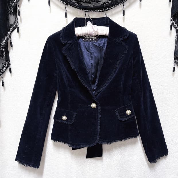 트랄라라 로맨틱고딕 고스로리 펑크 벨벳 레이스 리본 자켓 공겜여주 갸루