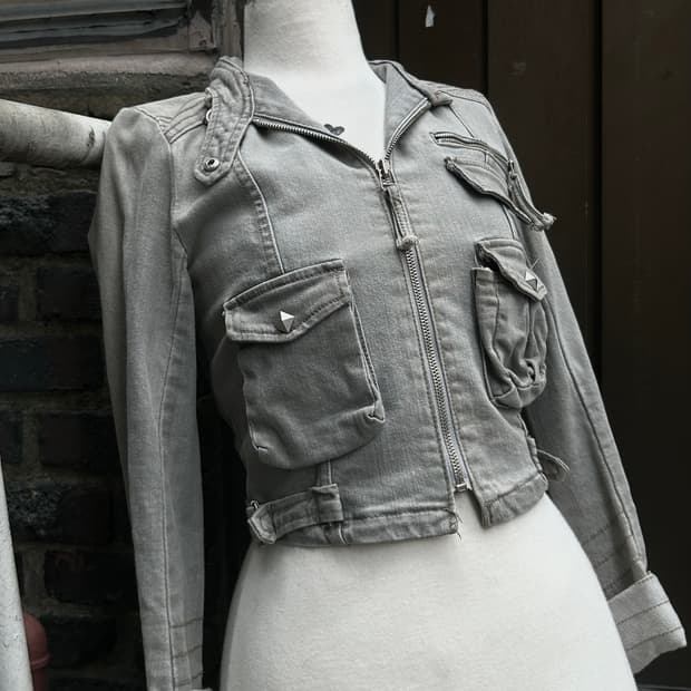 2000s vtg Y2K 스톤 워싱 그레이 크롭 데님자켓