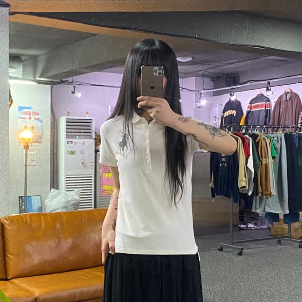 폴로랄프로렌 빅포니 큐빅 화이트 버튼 PK 카라티 B4994