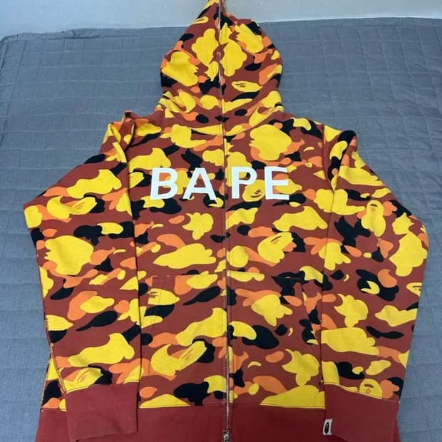 [XL] 베이프 옐로우 로고 카모 후드집업