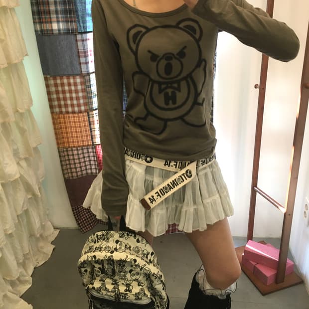 히스테릭글래머 퍽베어 카키 롱슬리브