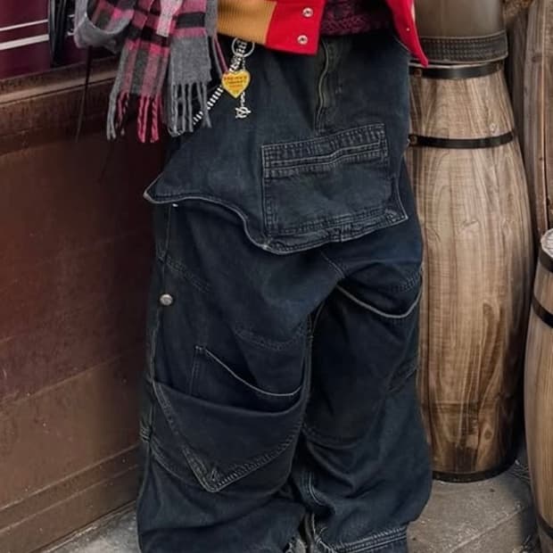 아이돈워너셀 데님 카고 팬츠 진청