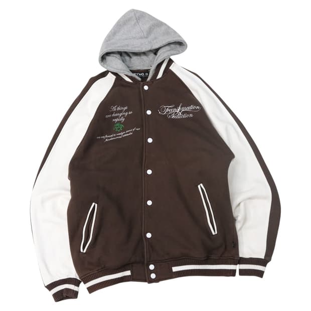 RUFTWO 루프트웨 브라운 배색 레터링 후드 스타디움 자켓 (XL)