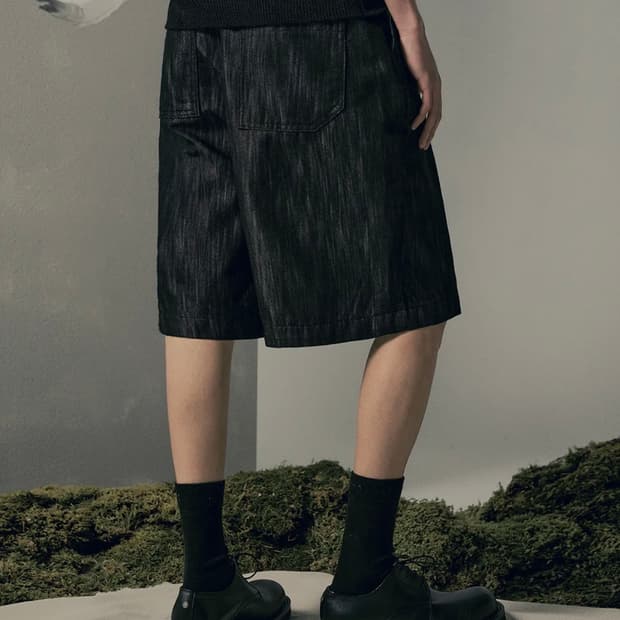 (L) 어널러코드 슬랍워싱 버뮤다 데님팬츠 블랙