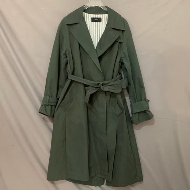 82 시스템 카키 벨티드 오버핏 트렌치 롱코트