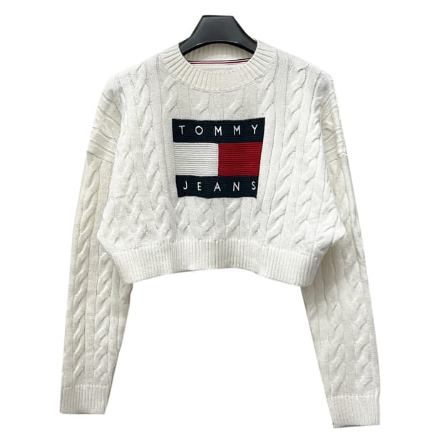 타미 진스 박시 센터 플래그 케이블 스웨터 S