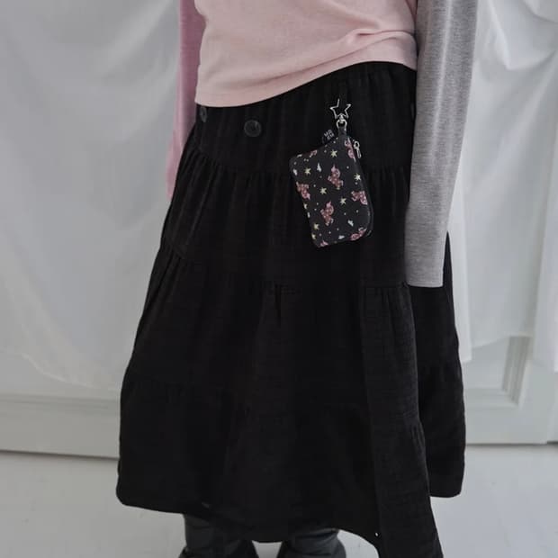 무음 투웨이 버튼 셔링 스커트