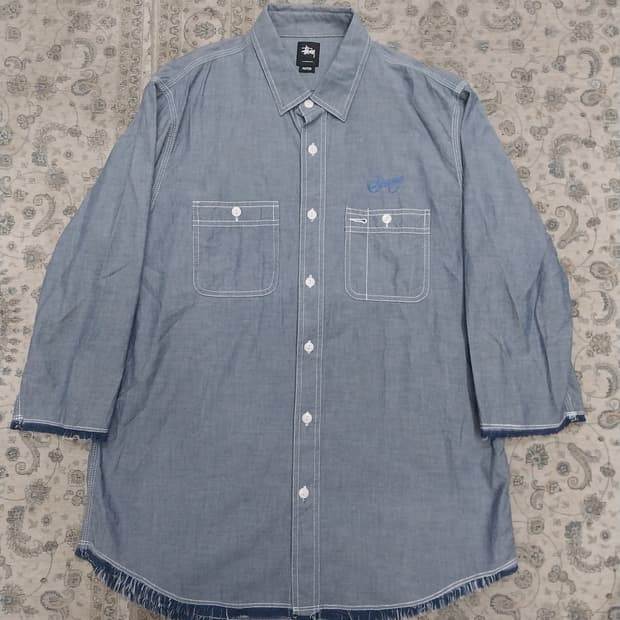 STUSSY 스투시 샴브레이 9부 셔츠 M