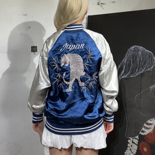 JPN 일본 빈티지 호랑이 자수 스카잔 백호 오리엔탈 스카쟌 L