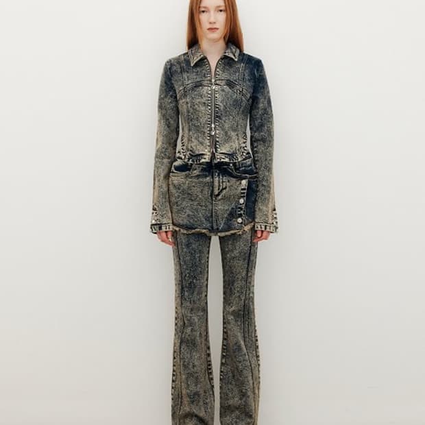 유즈 YUSE 스커트 레이어드 부츠컷 데님 팬츠