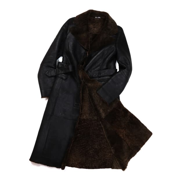 Max&Co Leather Shearling Belted Coat