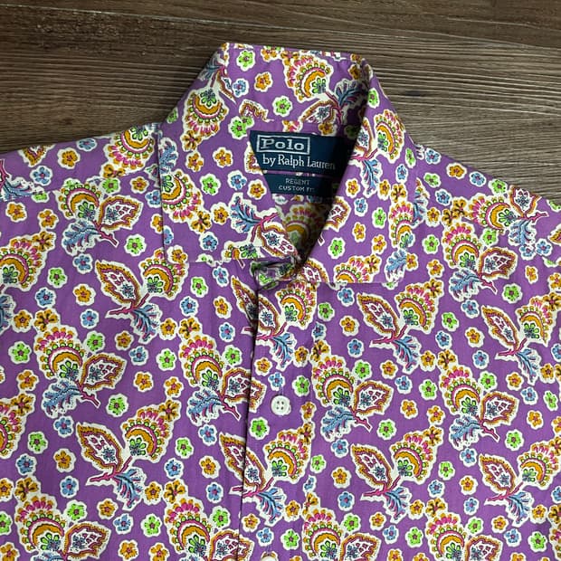 폴로 와이드카라 페이즐리 패턴 셔츠 퍼플