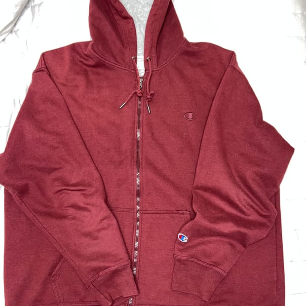 챔피온 풀집업 후드티 버건디 xxl