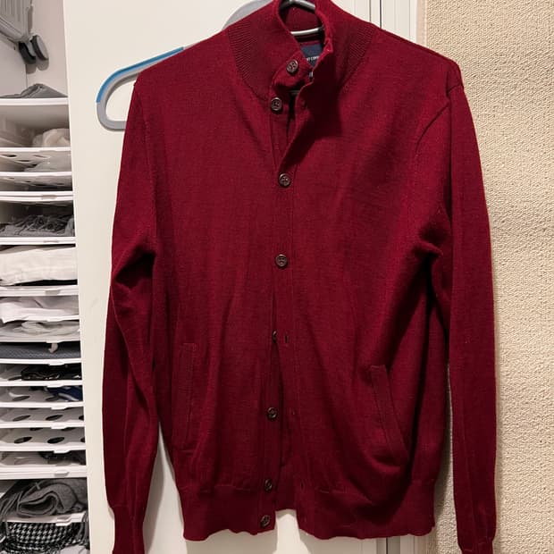 하이넥 레드 니트 가디건