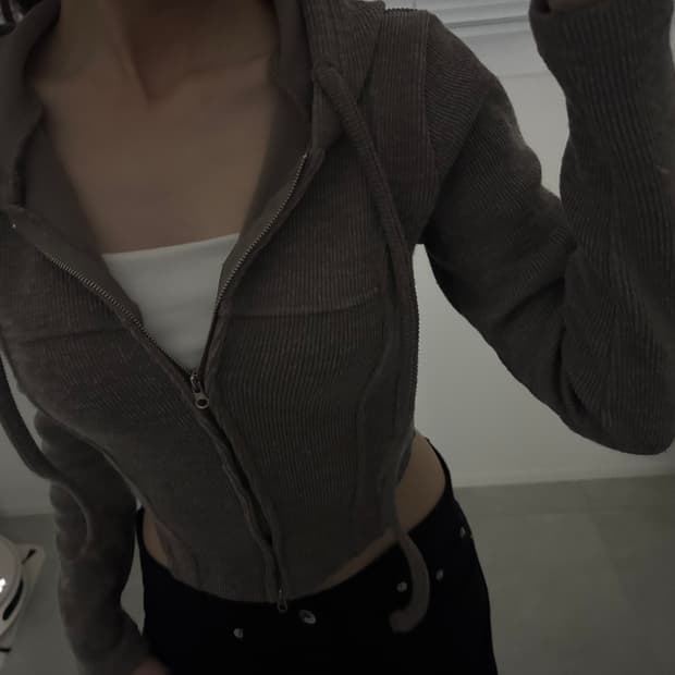 개말라핏) 브라운 니트 후드집업