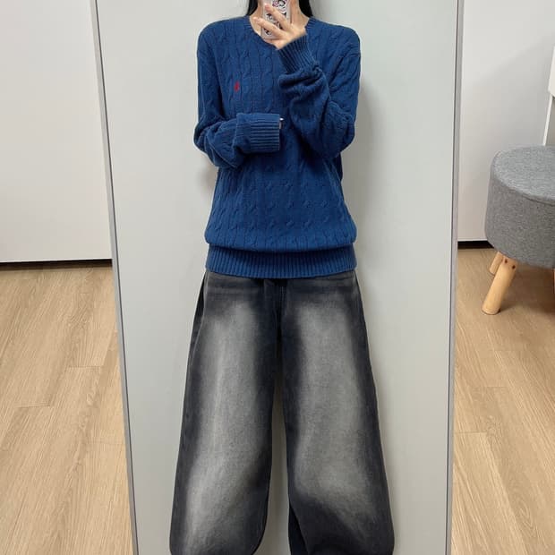 폴로 랄프로렌 블루 케이블 꽈배기 니트