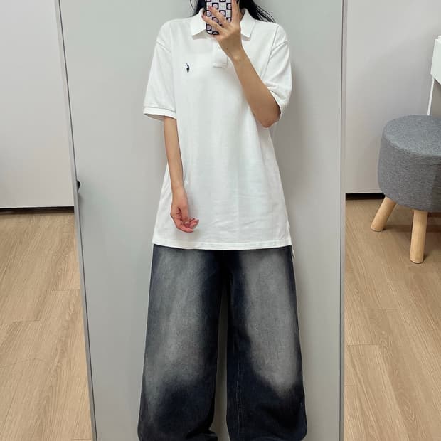 폴로 랄프로렌 네이비 포니 화이트 카라 반팔 티셔츠