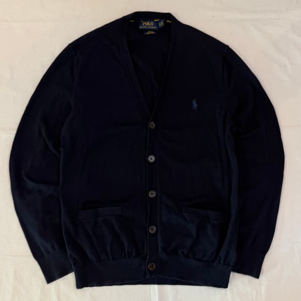 폴로 랄프로렌 브이넥 코튼 니트 가디건 네이비