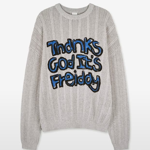 프라이 코튼 블렌디드 슬로건 니트