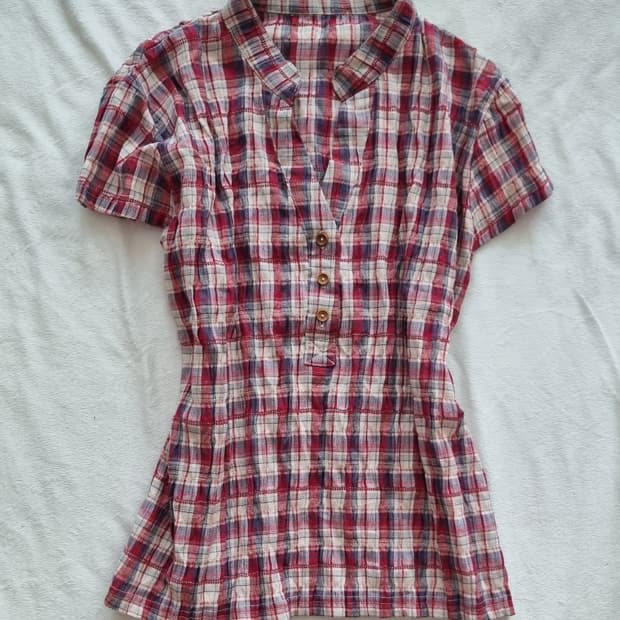 빈티지 모리걸 하구미 체크 탑