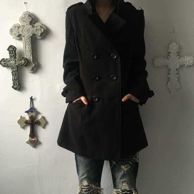 Double button high neck coat
