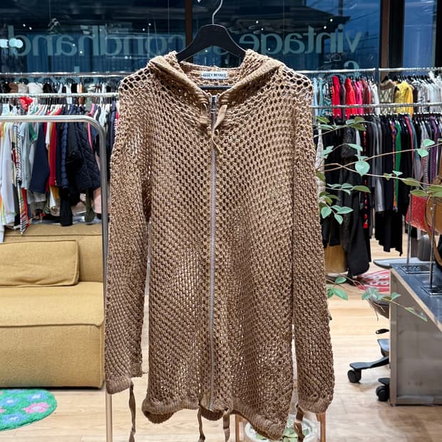 이세이미야케 브라운 오픈워크 니트 집업