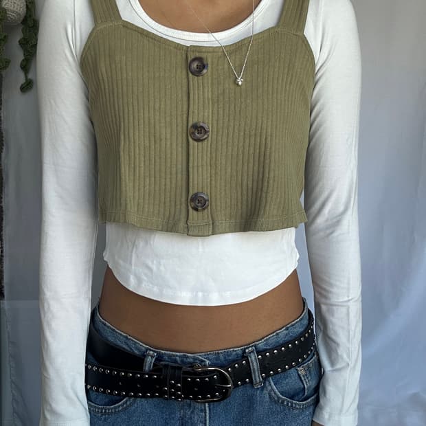 빈티지 GU 올리브 뷔스티에 나시