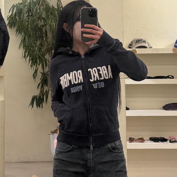 아베크롬비 로고 집업 후드 네이비 U457