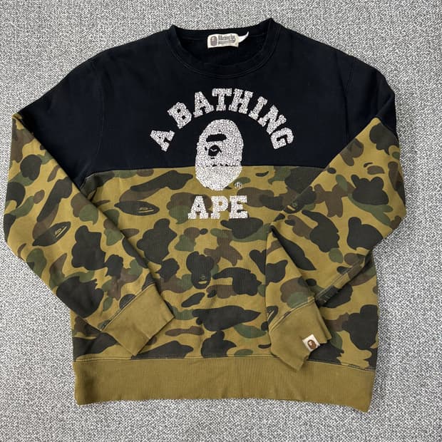 베이프 Bape 아수라 황계 블랙 카모 크루넥 맨투맨