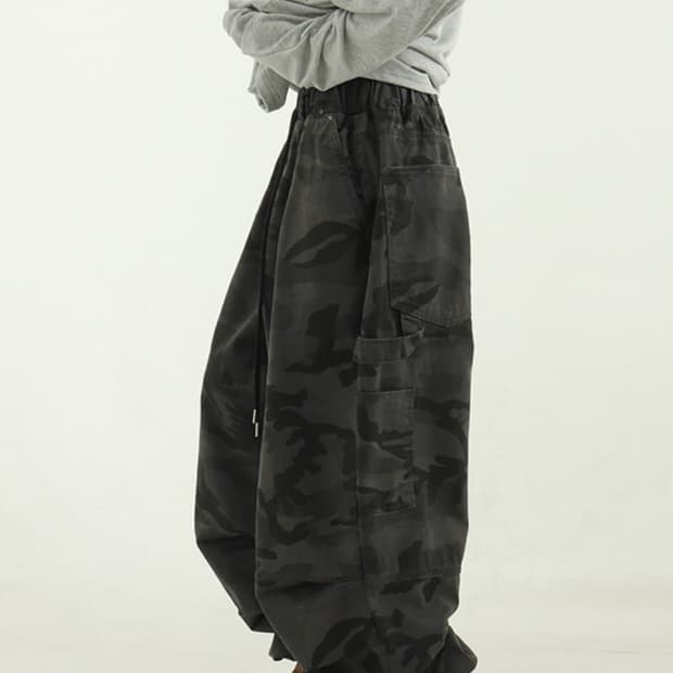 로컬맨션 카모 카펜터 벌룬 밴딩 팬츠
