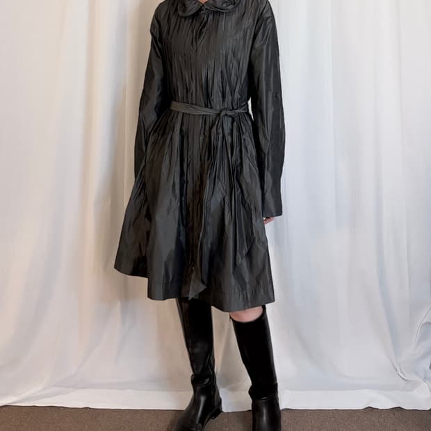 HIROKO BIS Pleated Nylon Long Jacket