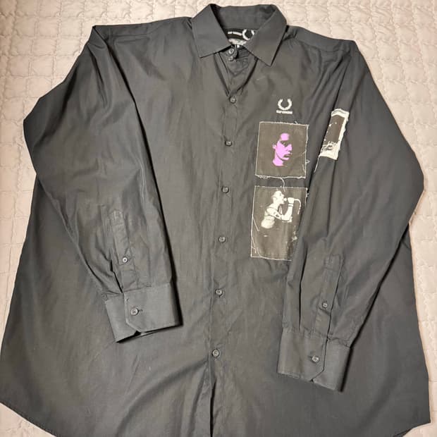 라프시몬스 프레드페리 패치 코튼 셔츠 m 