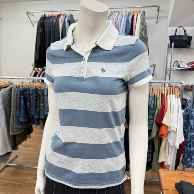 빈티지 아베크롬비 네이비 보더 카라티