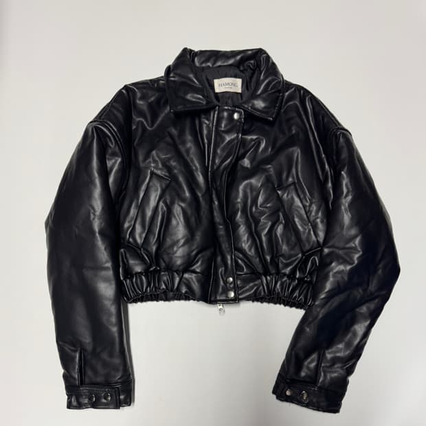 여성 하몽 hamong 빈티지 페이크 레더 크롭 점퍼 F