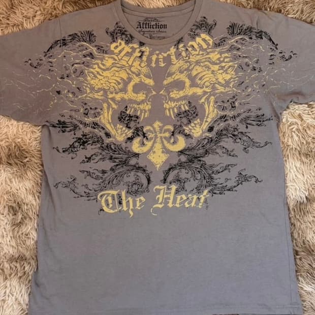 레어 Affliction 해골 y2k 그런지 티셔츠 데미지 가공