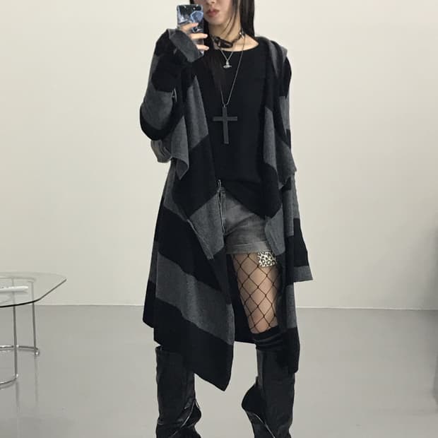 Jpn Wool Striped Long Cardigans