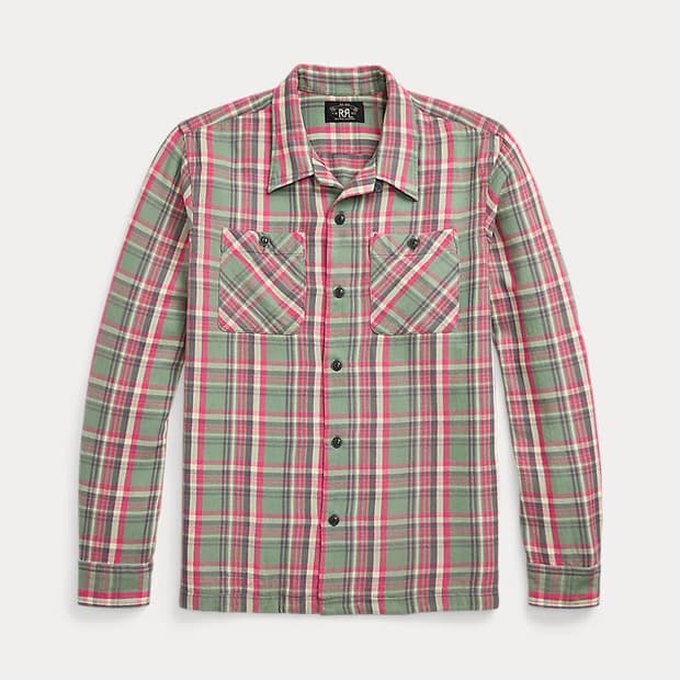 RRL 더블알엘 플란넬 플래드 트윌 캠프셔츠 (M)